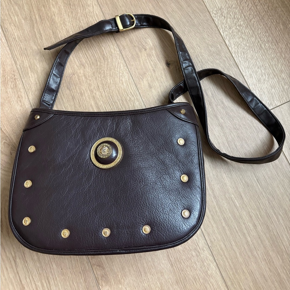 Vintage Brown Leather Shoulder Bag 90’s Versace vibe